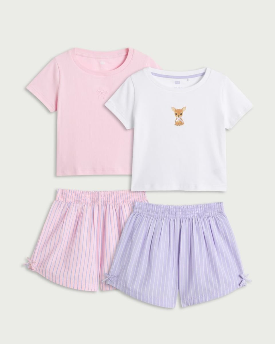 image 1 of F&F Girls 2-Pack Cotton Rich Deer Print Pyjama Sets in Multi
