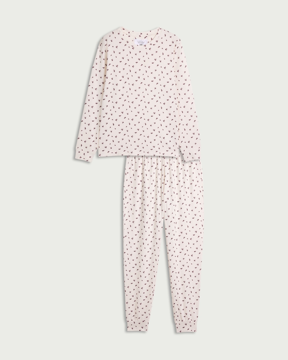 image 1 of F&F Textured Floral Print Pyjama Set in Cream