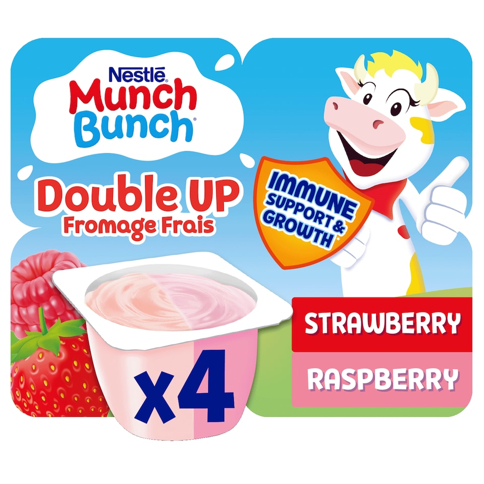 Munch Bunch Double Up Strawberry Raspberry Kids Yoghurt Pots 4x85g