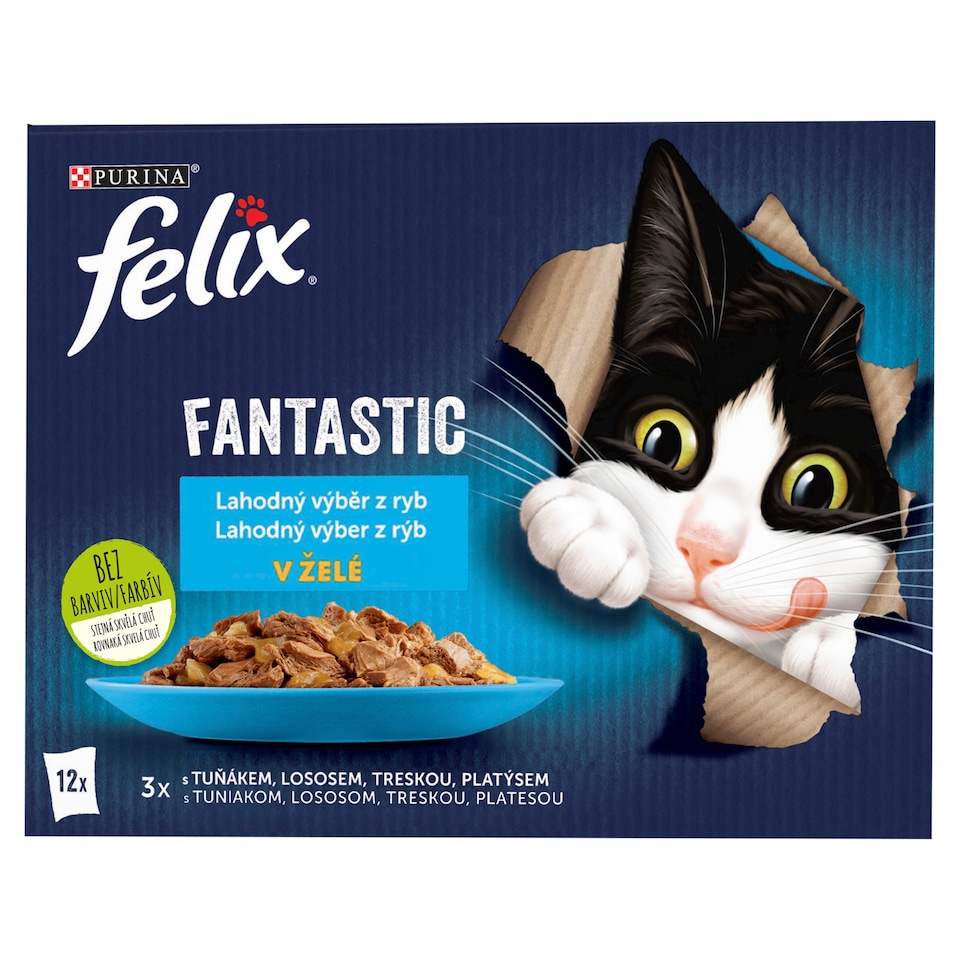 Obrázek 1 pro produkt Felix Fantastic kapsičky pro kočky losos, platýs, tuňák, treska v želé 12 x 85g