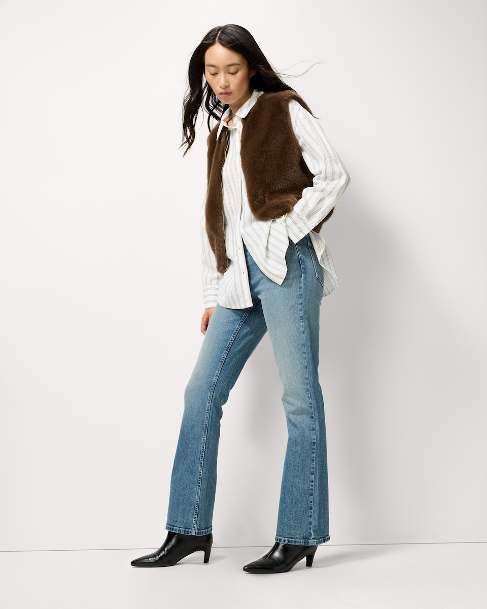 image 1 of F&F Faux Fur Zip Up Gilet in Brown