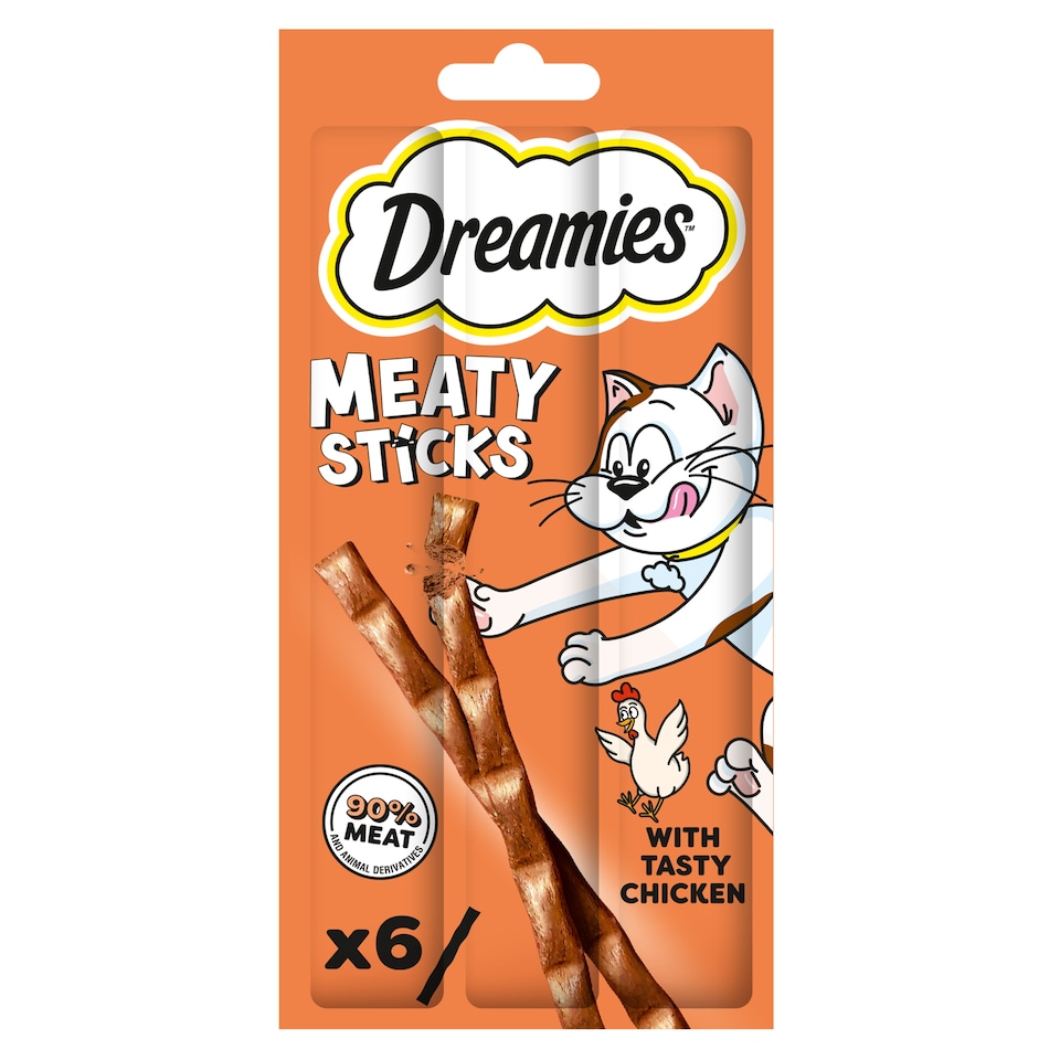 image 1 of Dreamies Meaty Sticks Adult Cat Treats with Chicken 30g