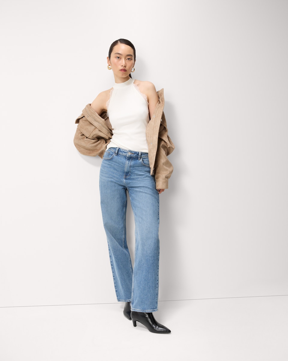 image 1 of F&F Lace Trim Halter Neck Top in Cream