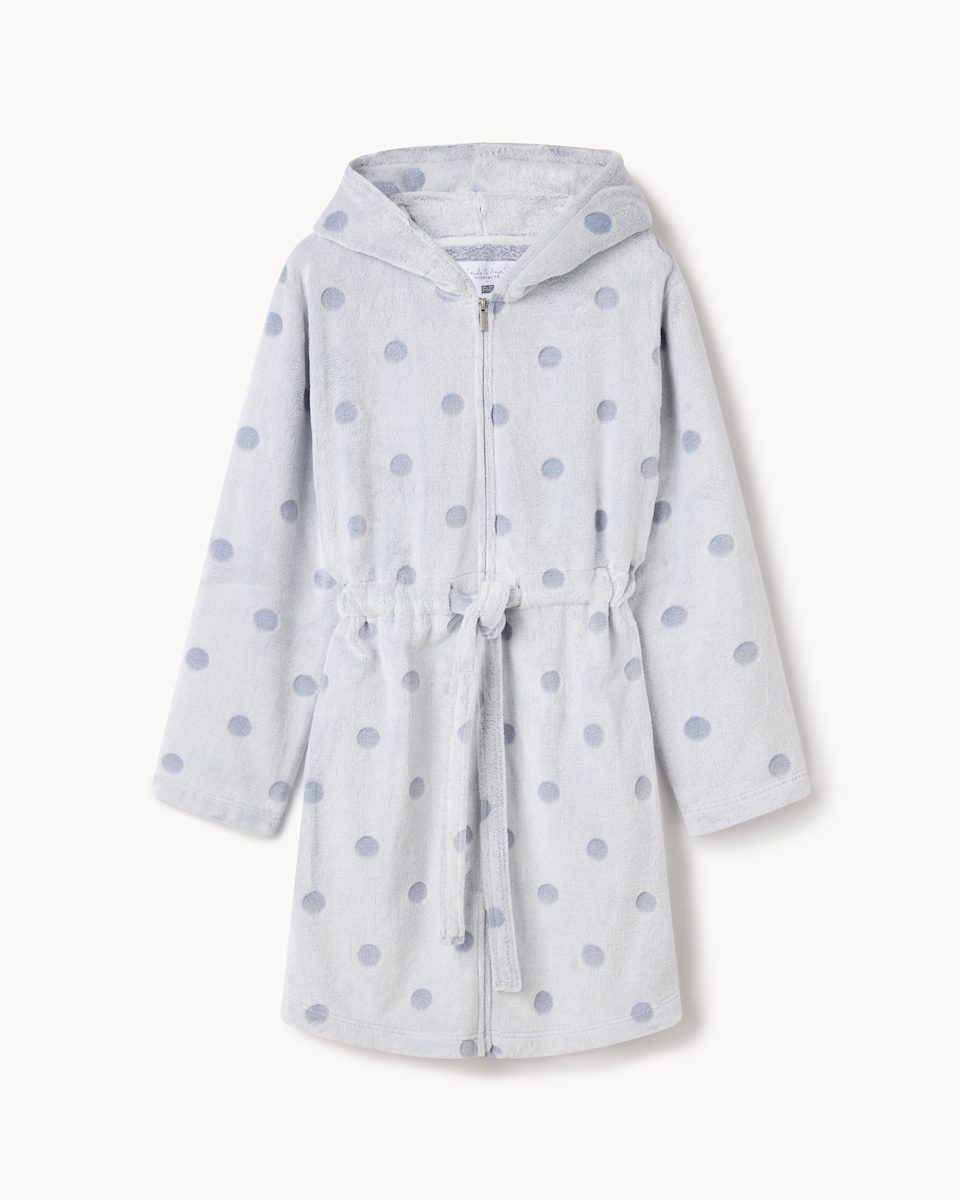 image 1 of F&F Fleece Polka Dot Zipped Dressing Gown in Blue