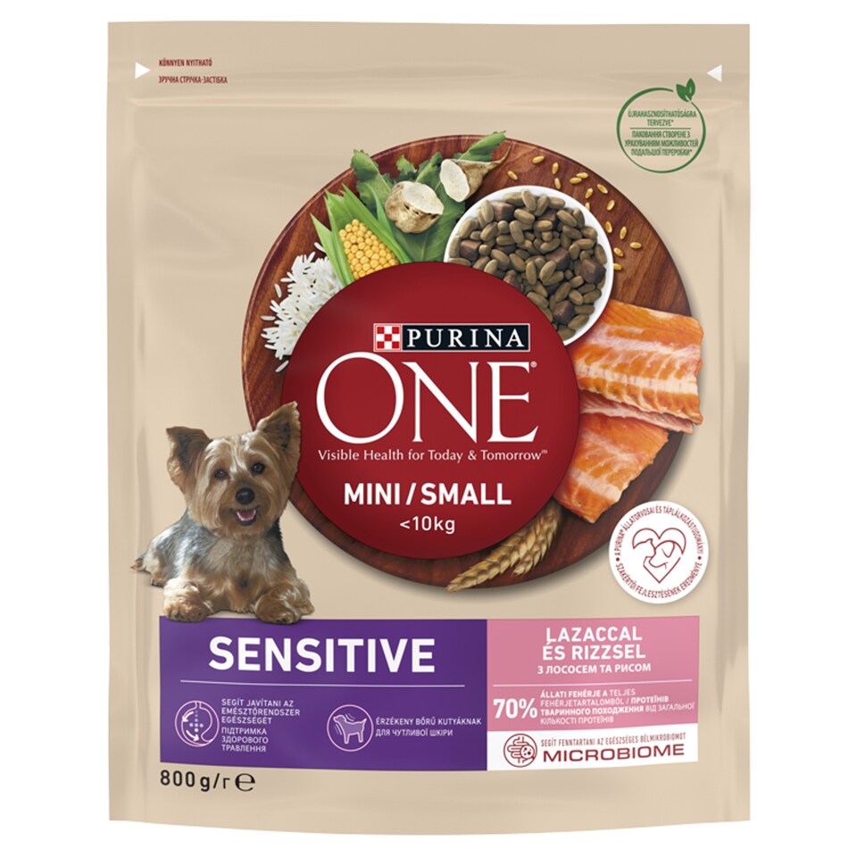 Purina One Mini Sensitive Complete Pet Food for Adult Dogs with Salmon and Rice 800 g