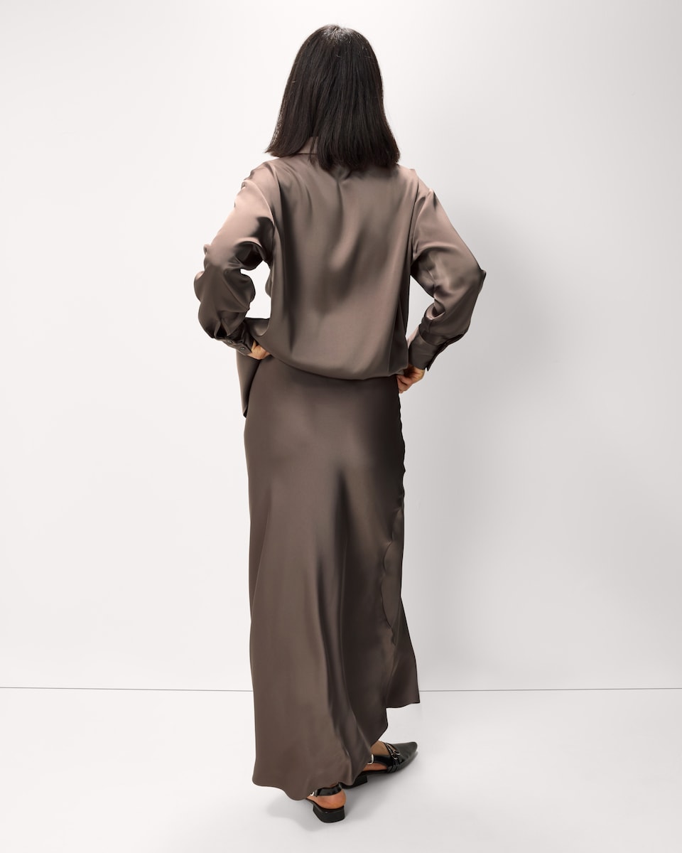 image 1 of F&F Satin Midi Slip Skirt in Mink
