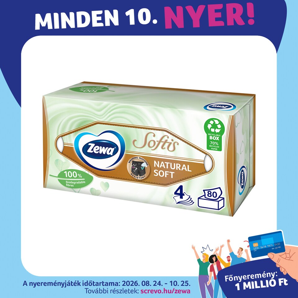 Zewa Softis Soft & Comfortable illatmentes dobozos papír zsebkendő 4 rétegű 80 db