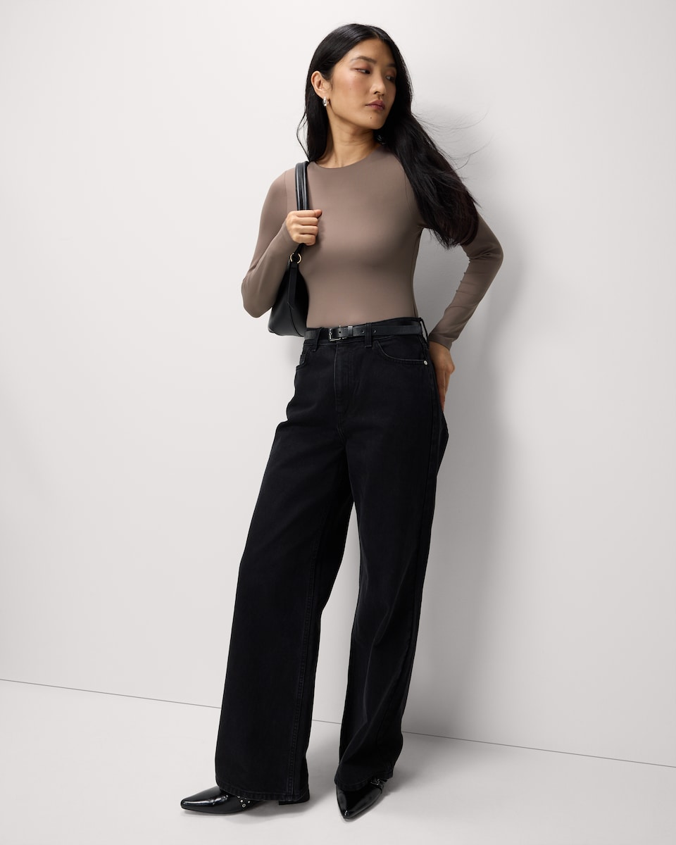 image 1 of F&F Polyamide Crew Neck Long Sleeved Bodysuit in Mink