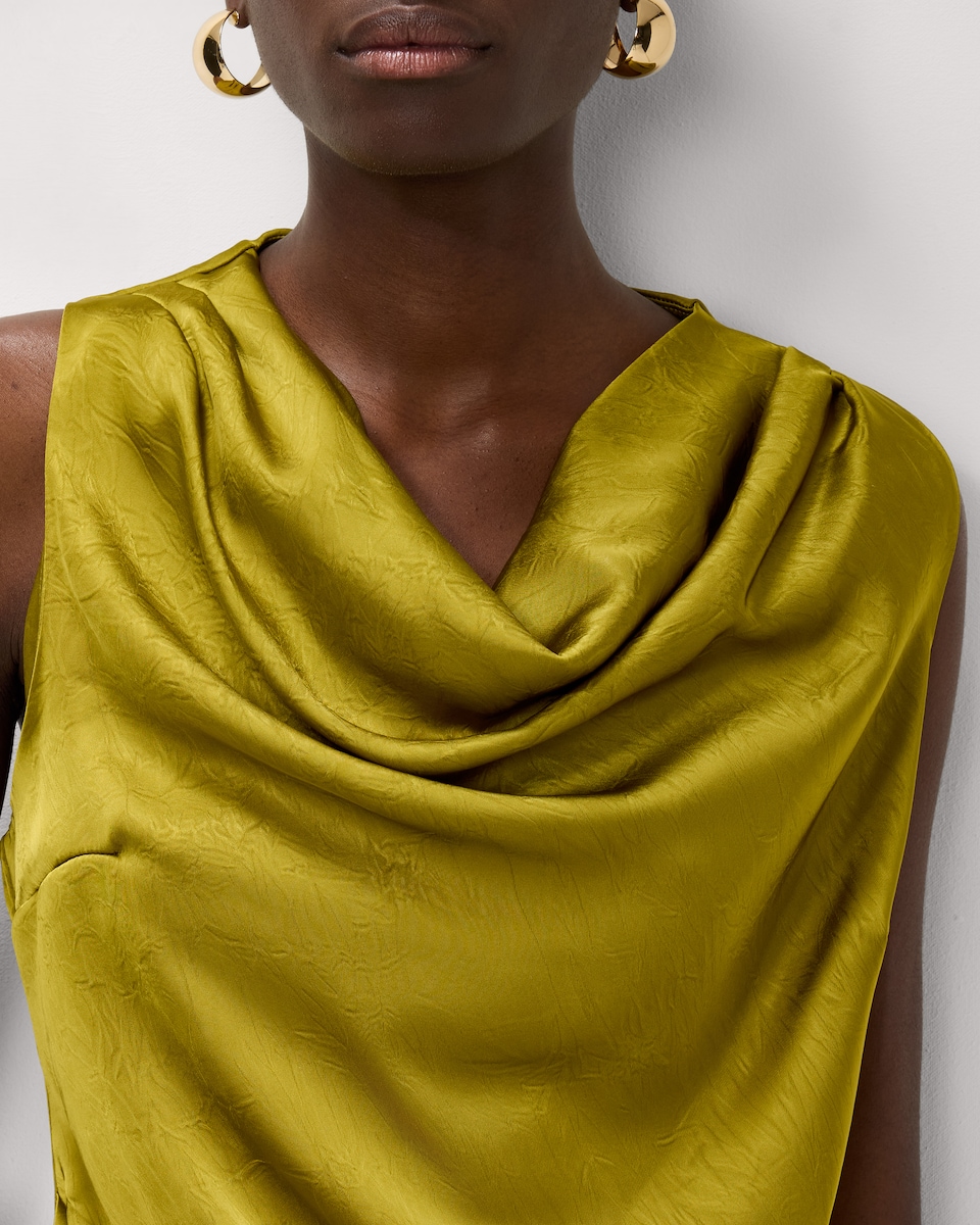 image 1 of F&F Satin Cowl Neck Mini Dress in Green