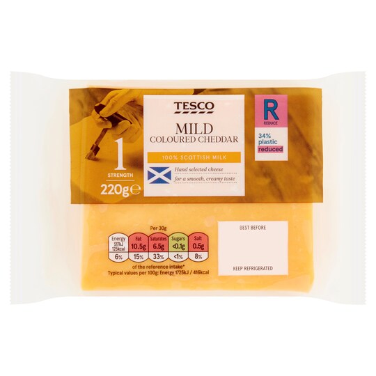 Tesco Scottish Mild Coloured Cheddar Cheese 220G Tesco Groceries