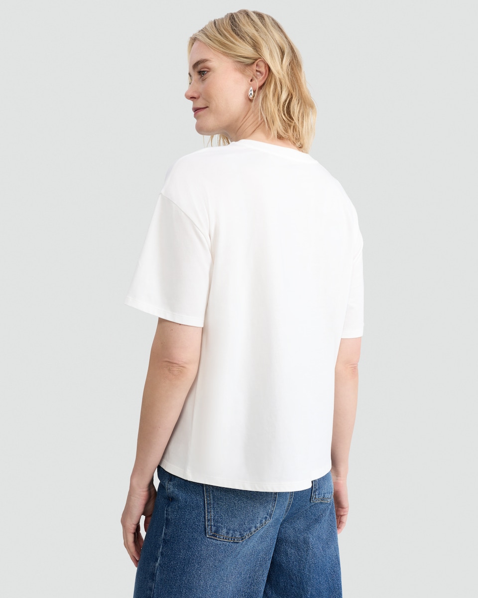 image 1 of F&F Pure Cotton My Wish List Printed T-Shirt in Cream