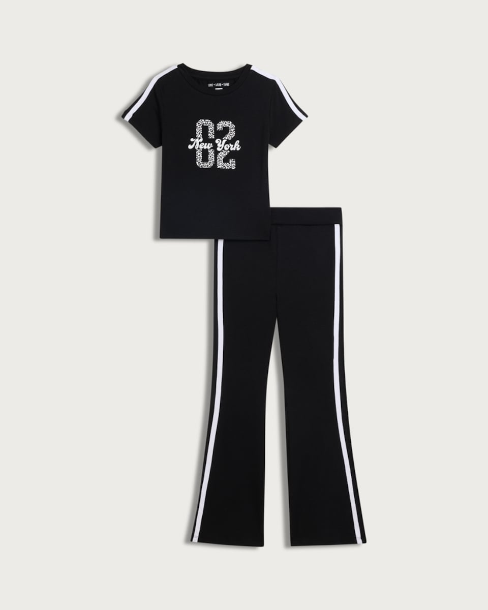 F&F Girls 2-Piece New York T-Shirt and Flared Leggings Set in Black