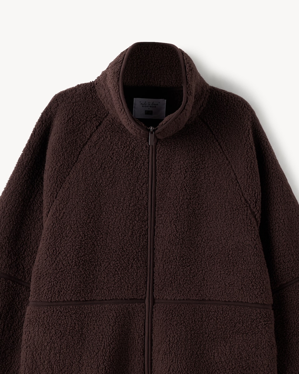 image 1 of F&F Fleece Funnel Neck Zip Up Pyjama Top in Chocolate