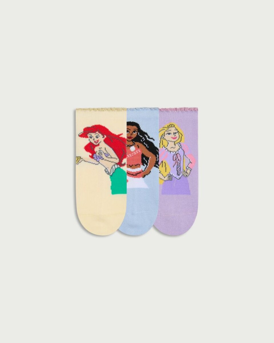 Disney Princess 3-Pack Cotton Rich Trainer Socks in Multi