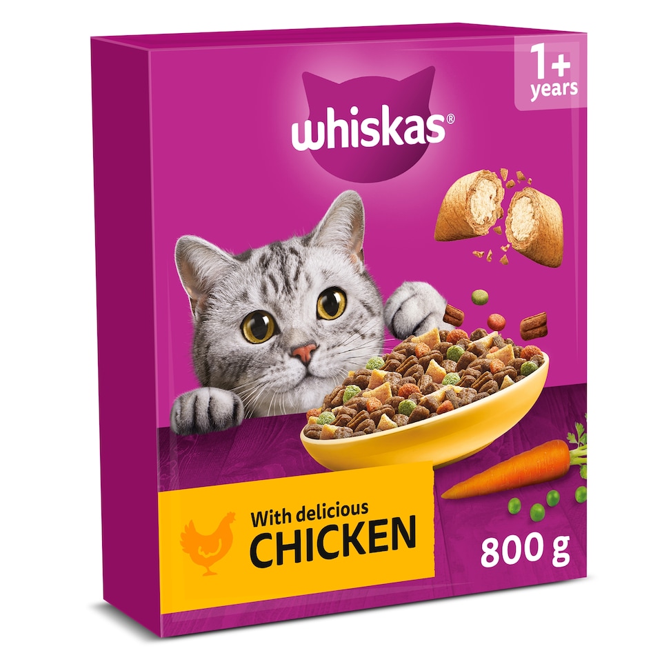 image 1 of Whiskas Adult 1+ Dry Cat Food Biscuits Chicken 800G