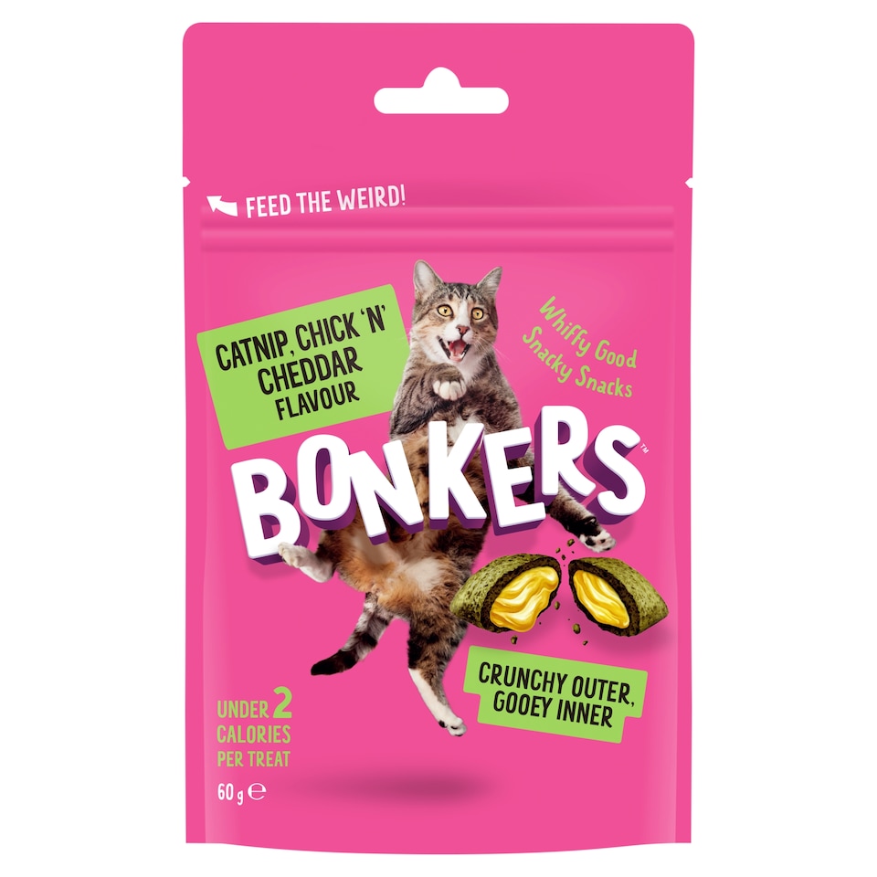 image 1 of Bonkers Cat Treats - Catnip, Chick 'N' Cheddar Flavour 60g