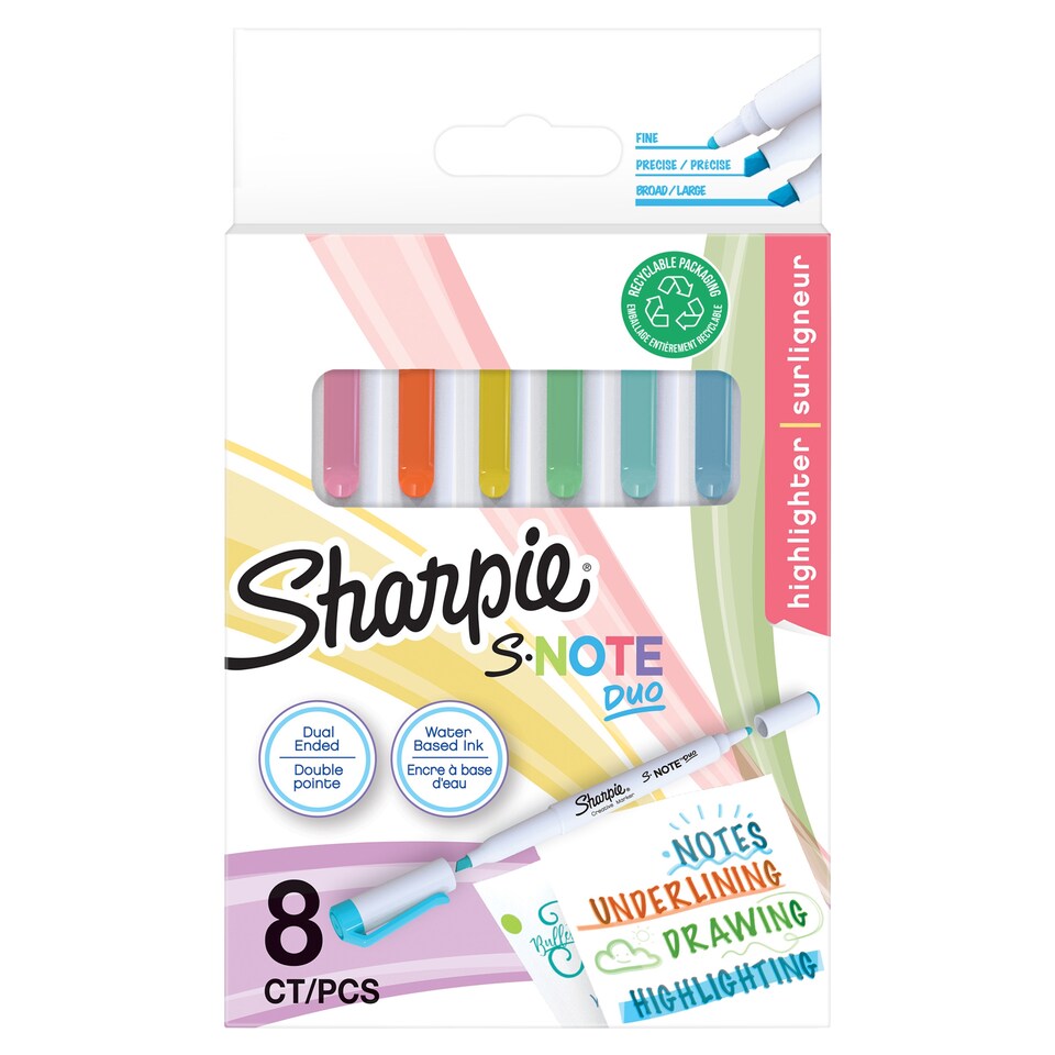 image 1 of Sharpie S Note Duo Tip Highlighters X8
