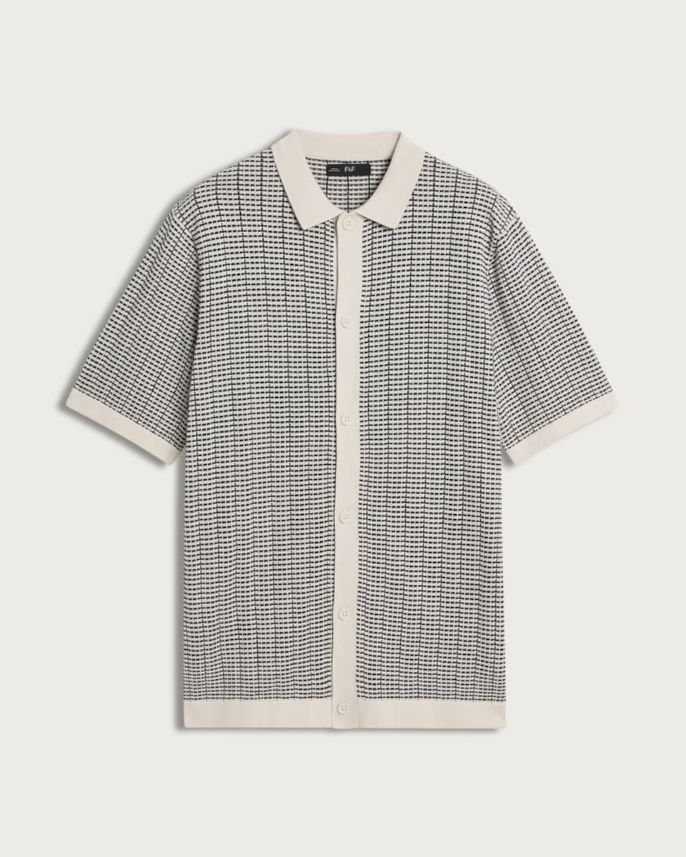 F&F Pure Cotton Jacquard Button Up Polo Shirt in Multi White