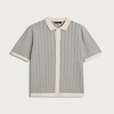 F&F Pure Cotton Jacquard Button Up Polo Shirt in Multi White