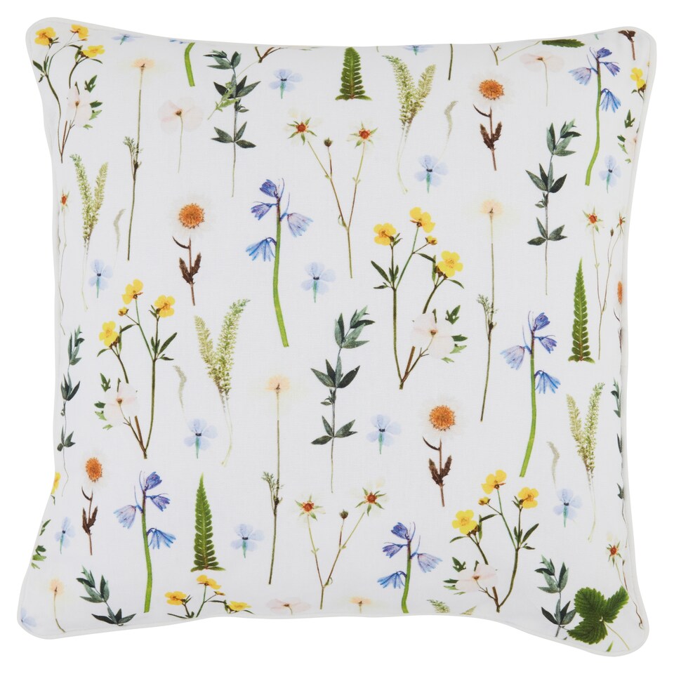 image 1 of Fox & Ivy Sunny Yellow Pressed Flower Cushion