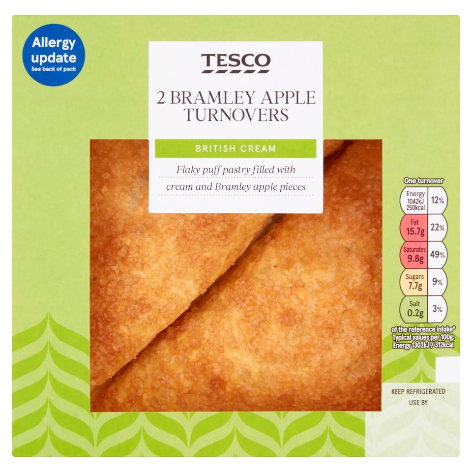 Tesco Fresh Cream Bramley Apple Turnovers 2 Pack 160g