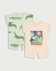 image 1 of F&F Baby 2-Pack Pure Cotton Crocodile and Brazil Print Rompers in Khaki