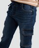 image 2 of F&F Boys Cotton Rich Denim Cuffed Cargo Jeans in Navy