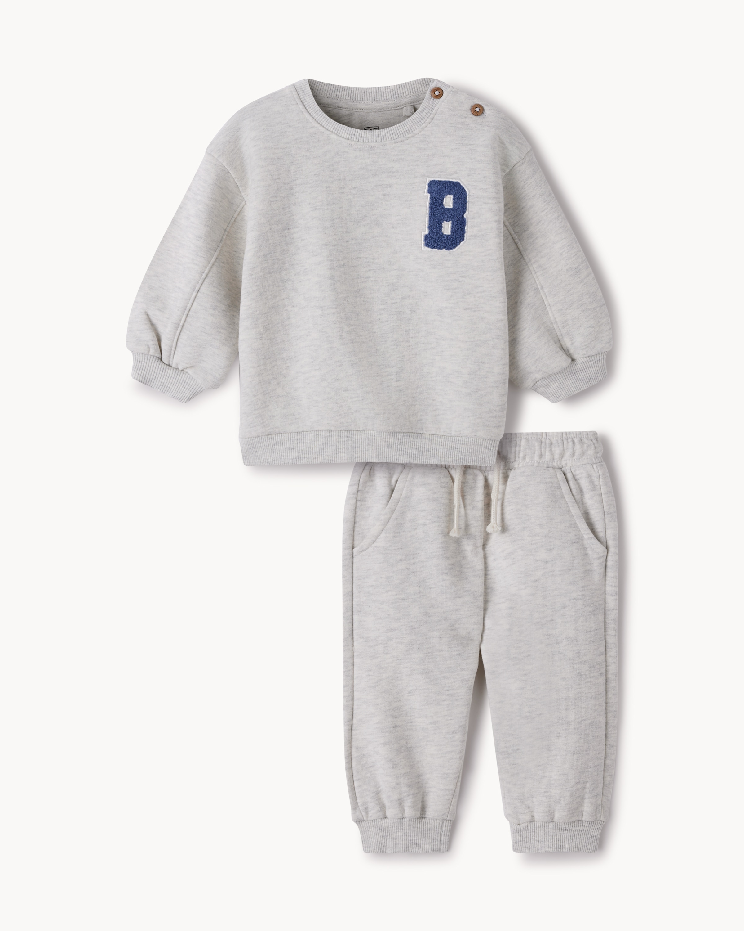 F&F Baby Cotton Rich Sweatshirt and Joggers Set in Grey Marl