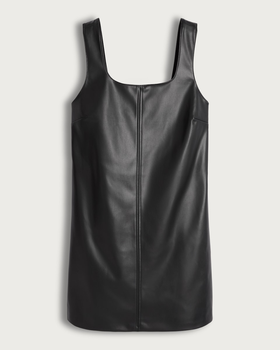 image 1 of F&F Faux Leather Sleeveless Pinafore Dress in Black