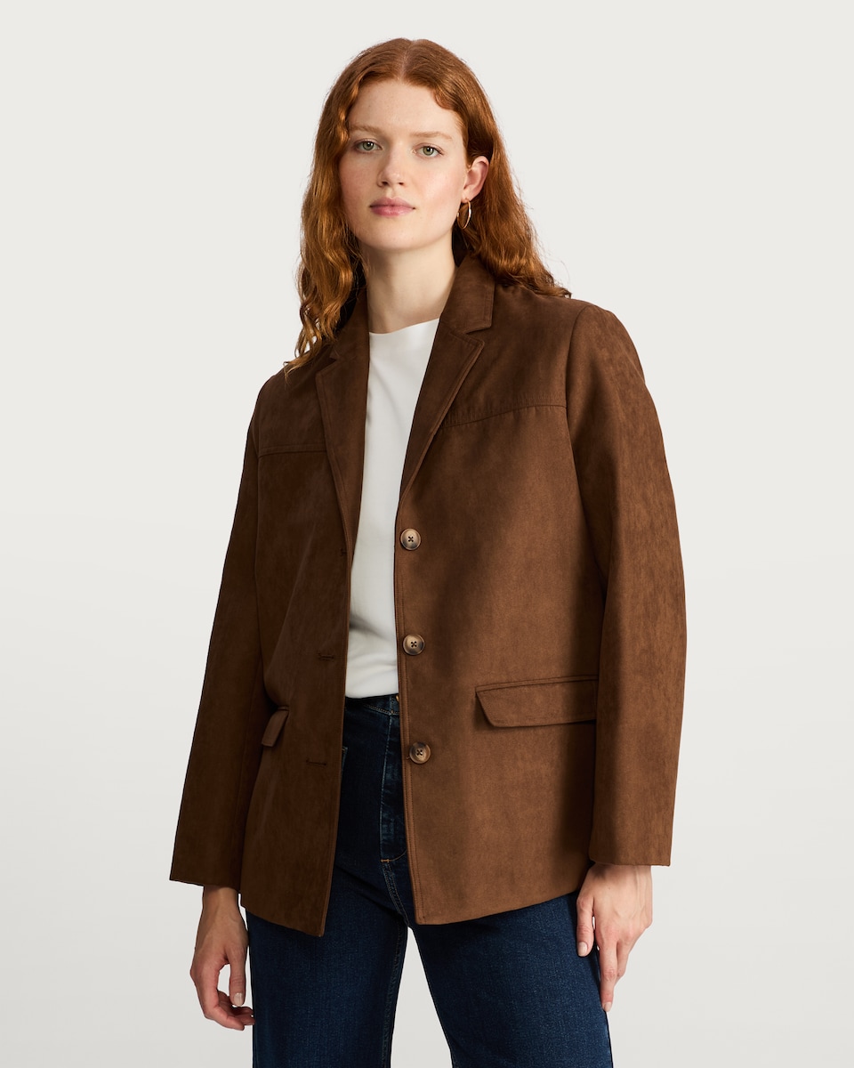 image 1 of F&F Faux Suede Blazer in Brown