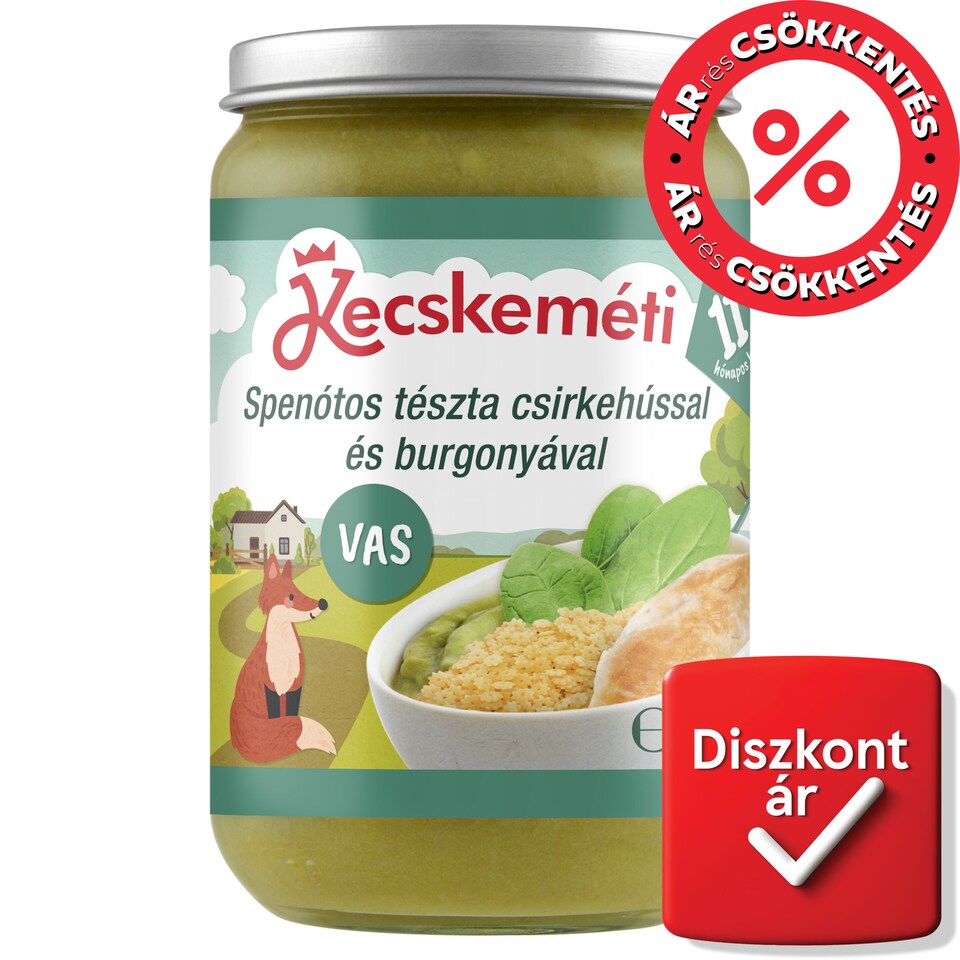 Kecskeméti spenótos tészta csirkehússal és burgonyával bébiétel 11 hónapos kortól 220 g