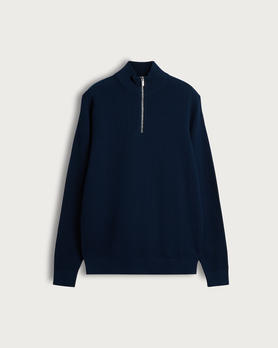 image 1 of F&F Pure Cotton Ribbed Half Zip Jumper in Teal