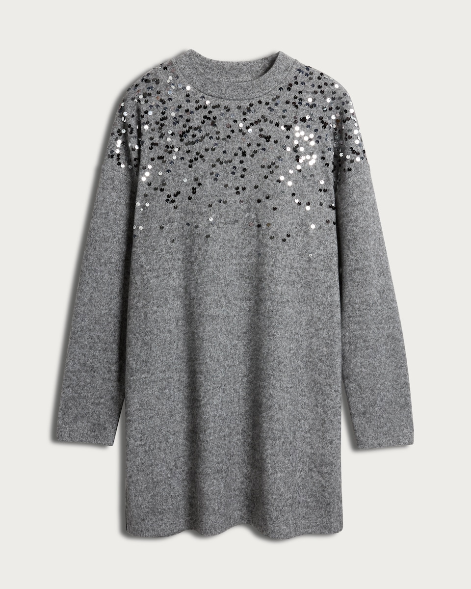 image 1 of F&F Sequin Embellished Long Sleeved Tunic in Grey