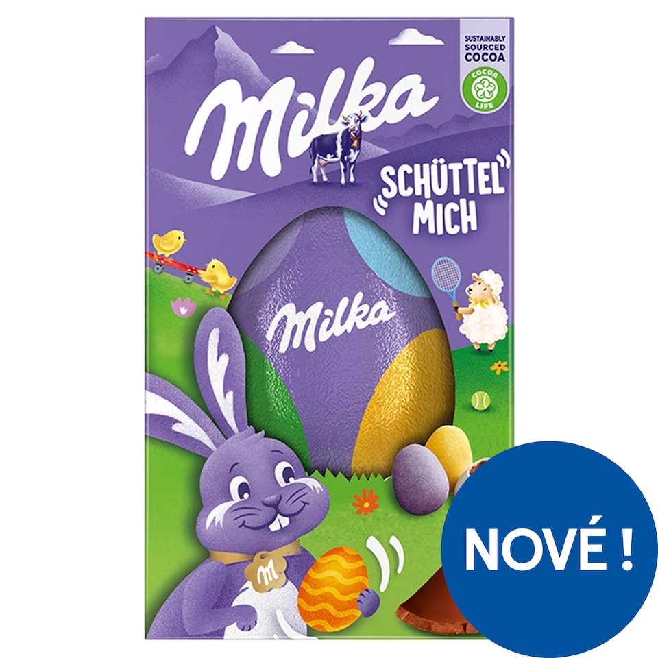 Milka vajíčko, uvnitř s vajíčky v cukrové skořápce, mléčná čokoláda 97g