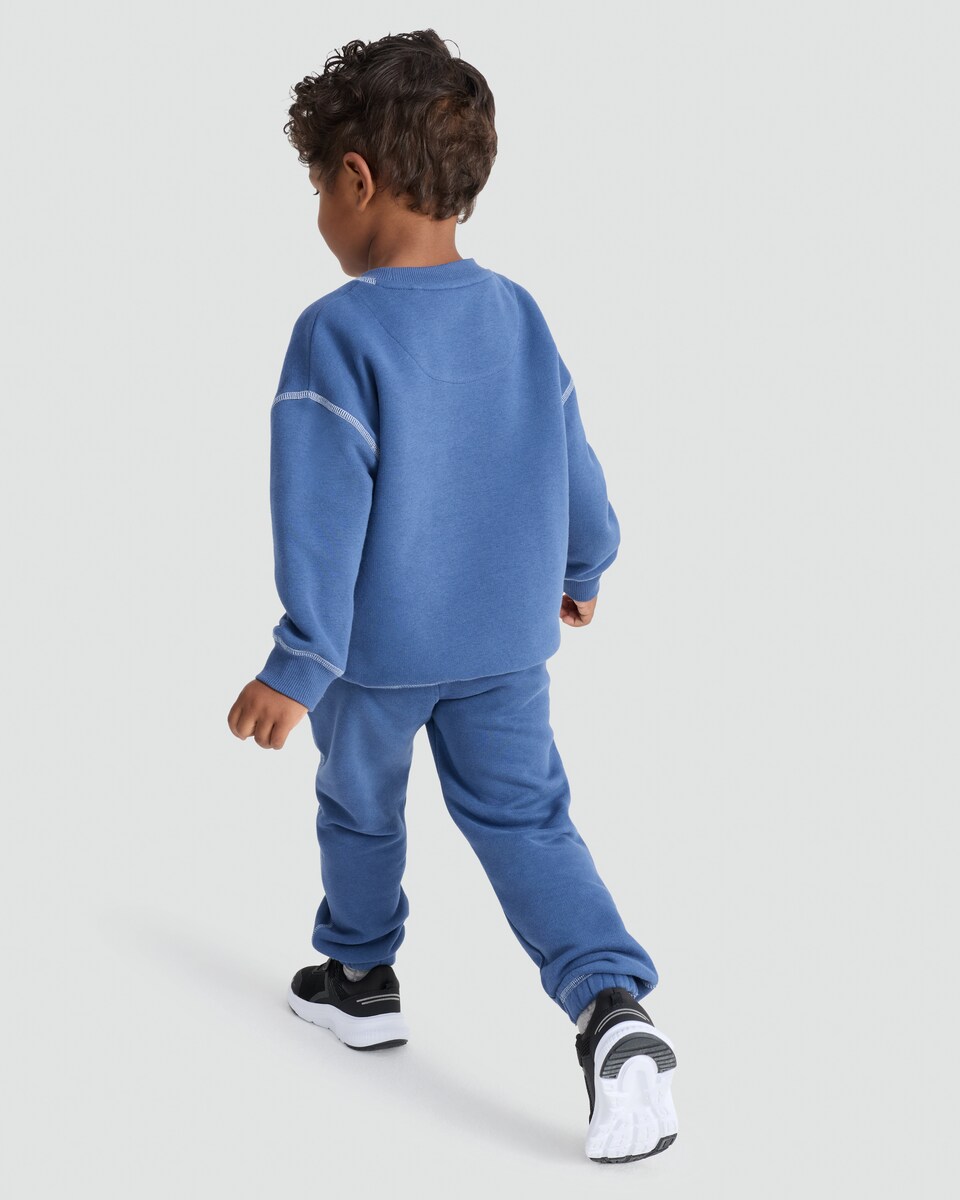 image 1 of F&F Boys 2-Piece Cotton Rich Contrast Stitch Sweatshirt and Joggers Set in Blue