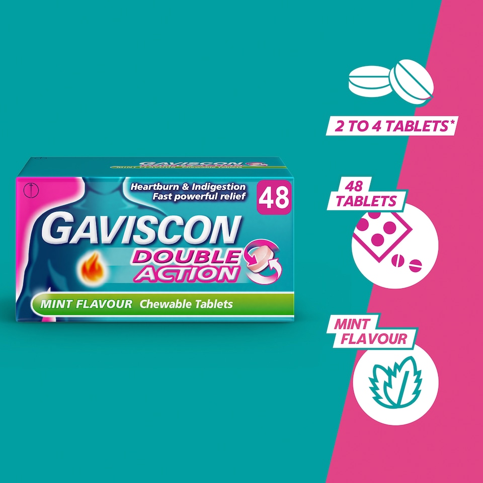 image 1 of Gaviscon Double Action Mint Heartburn & Indigestion Chewable Tablets 48s