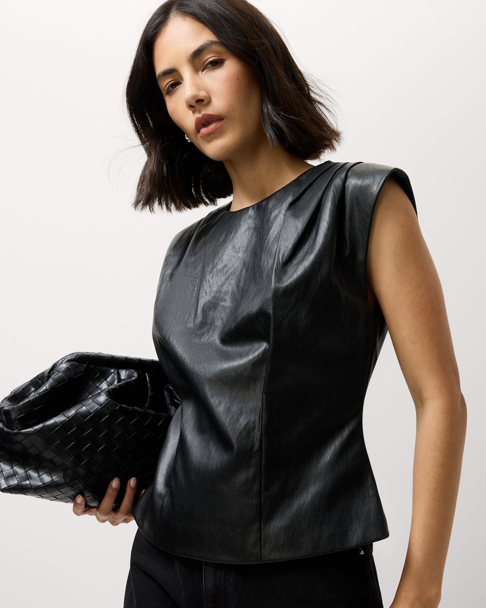 image 1 of F&F Faux Leather Sleeveless Top in Black