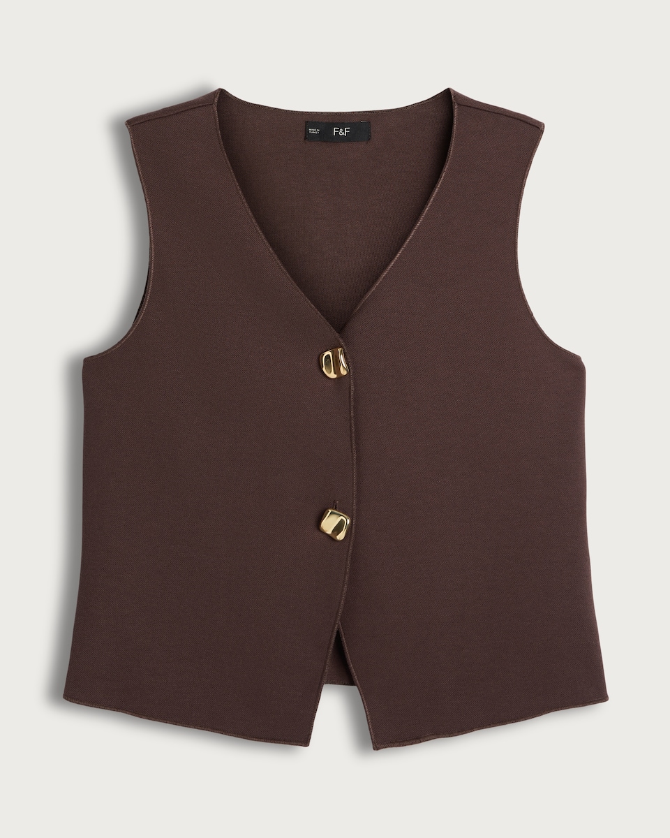 image 1 of F&F Sleeveless Two Button Waistcoat in Brown