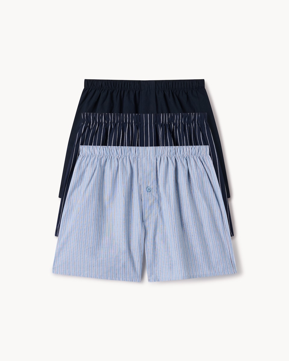 image 1 of F&F 3-Pack Pure Cotton Striped Woven Boxers in Multi
