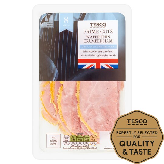 Tesco British Pork Wafer Thin Crumbed Ham 125G Tesco Groceries