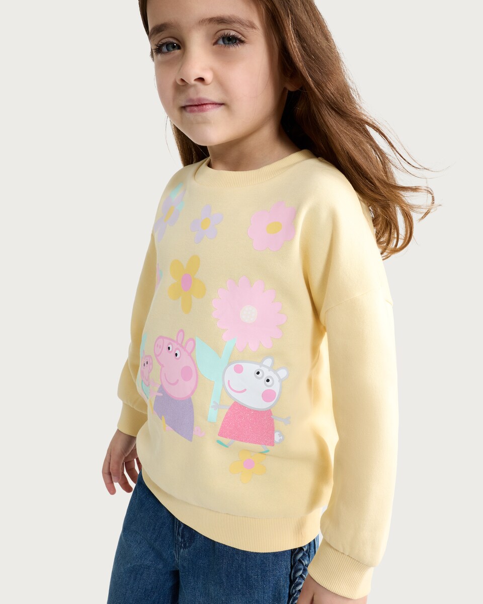 image 1 of Peppa Pig Cotton Rich Glitter Print Sweatshirt in Yellow