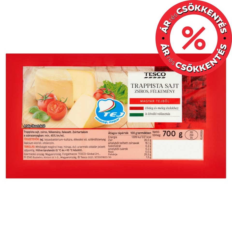 Tesco zsíros, félkemény trappista sajt 700 g