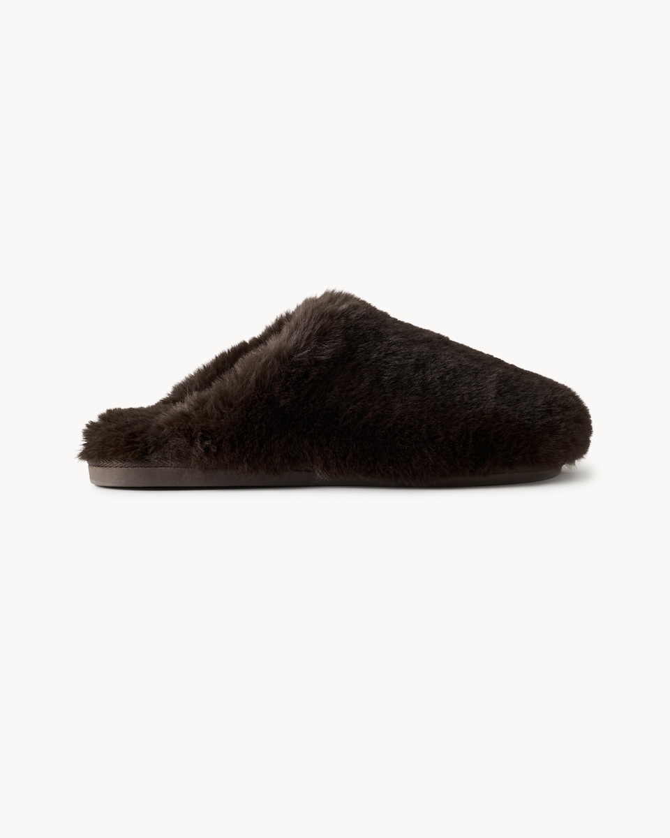 image 1 of F&F Faux Fur Mule Slippers in Chocolate