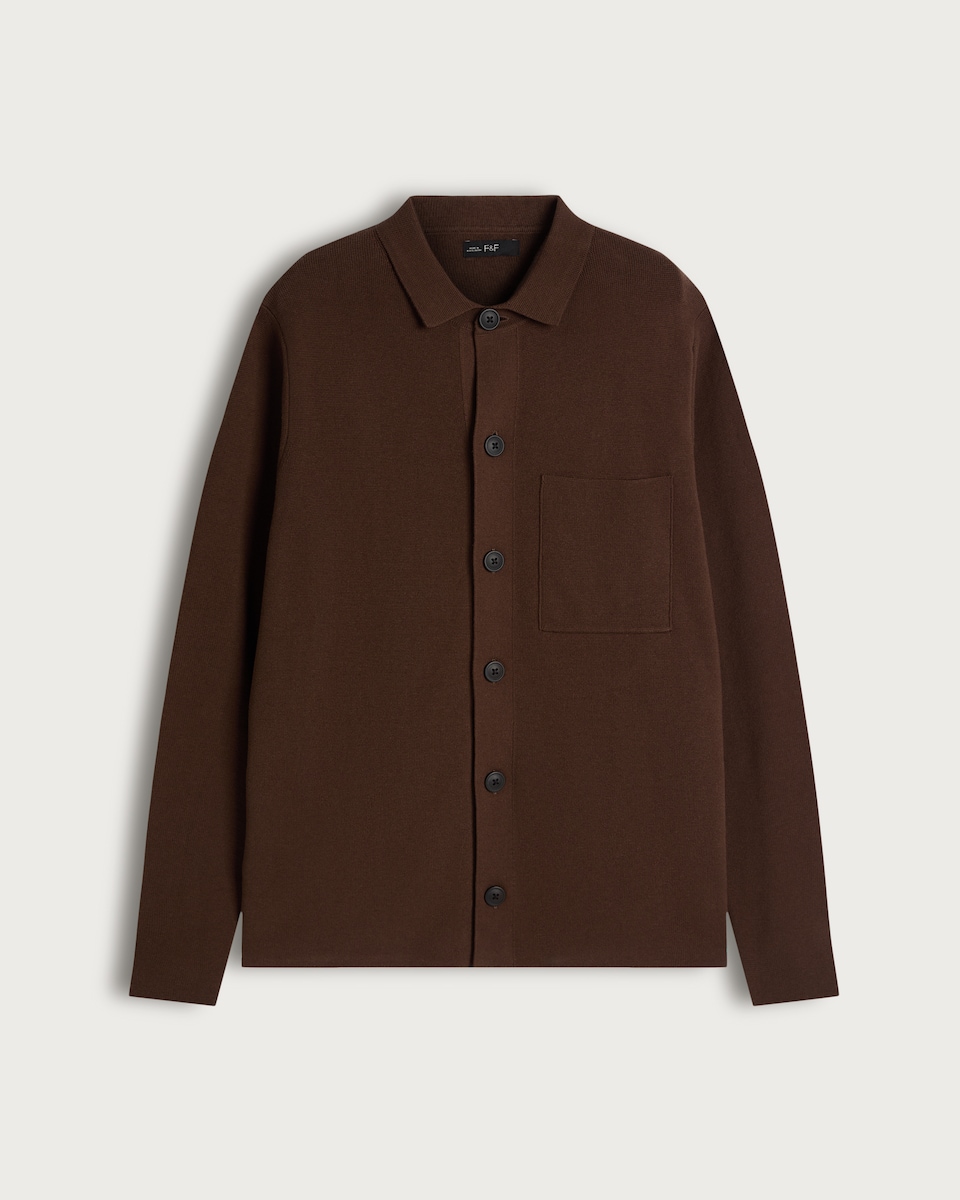 image 1 of The F&F Edit Pure Cotton Knitted Button Up Cardigan in Brown