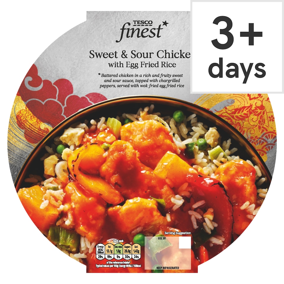 Tesco Finest Sweet & Sour Chicken & Egg Fried Rice 400G