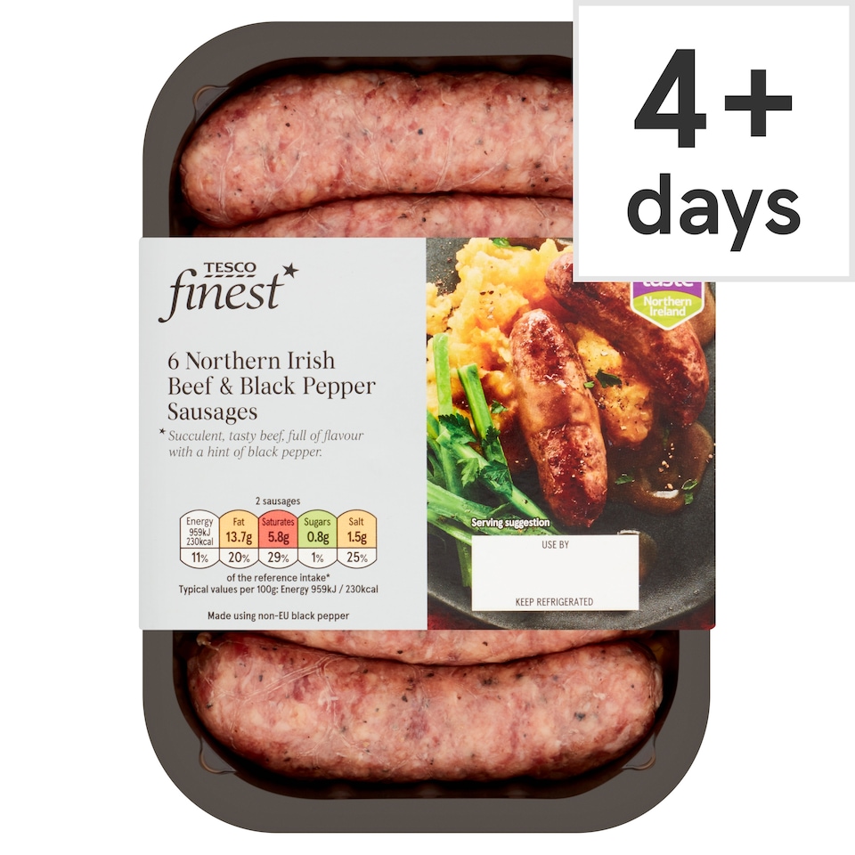 Ni Tesco Finest Beef & Black Pepper Sausages 400G