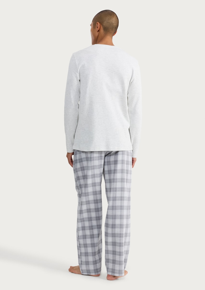 image 1 of F&F Cotton Rich Henley Checked Pyjamas Set in Multi