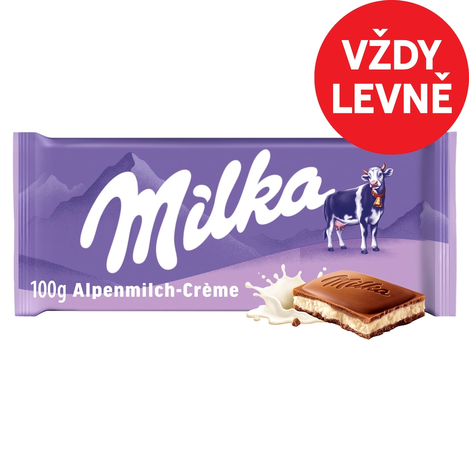 Milka čokoláda Mléčná z alpského mléka s mléčnou náplní 100g