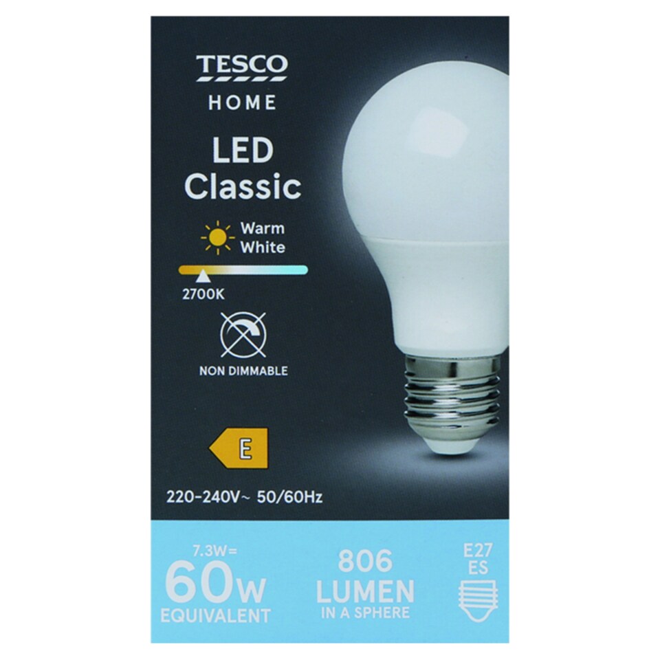 Obrázek 1 pro produkt Tesco Home LED žárovka 7,3W E27 studené bílé světlo 1 ks