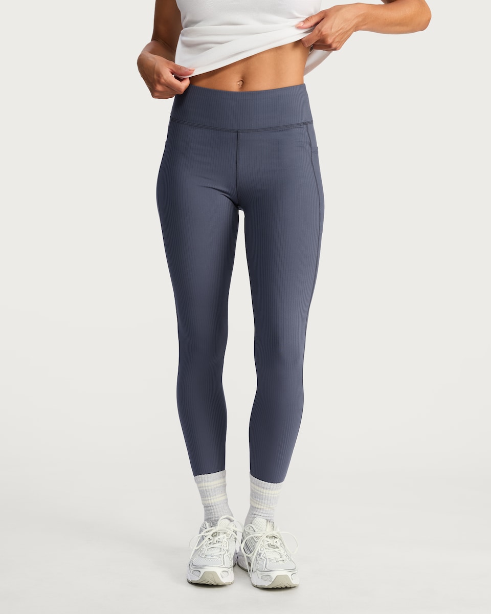 image 1 of F&F Active Ribbed High Waisted Sports Leggings in Navy